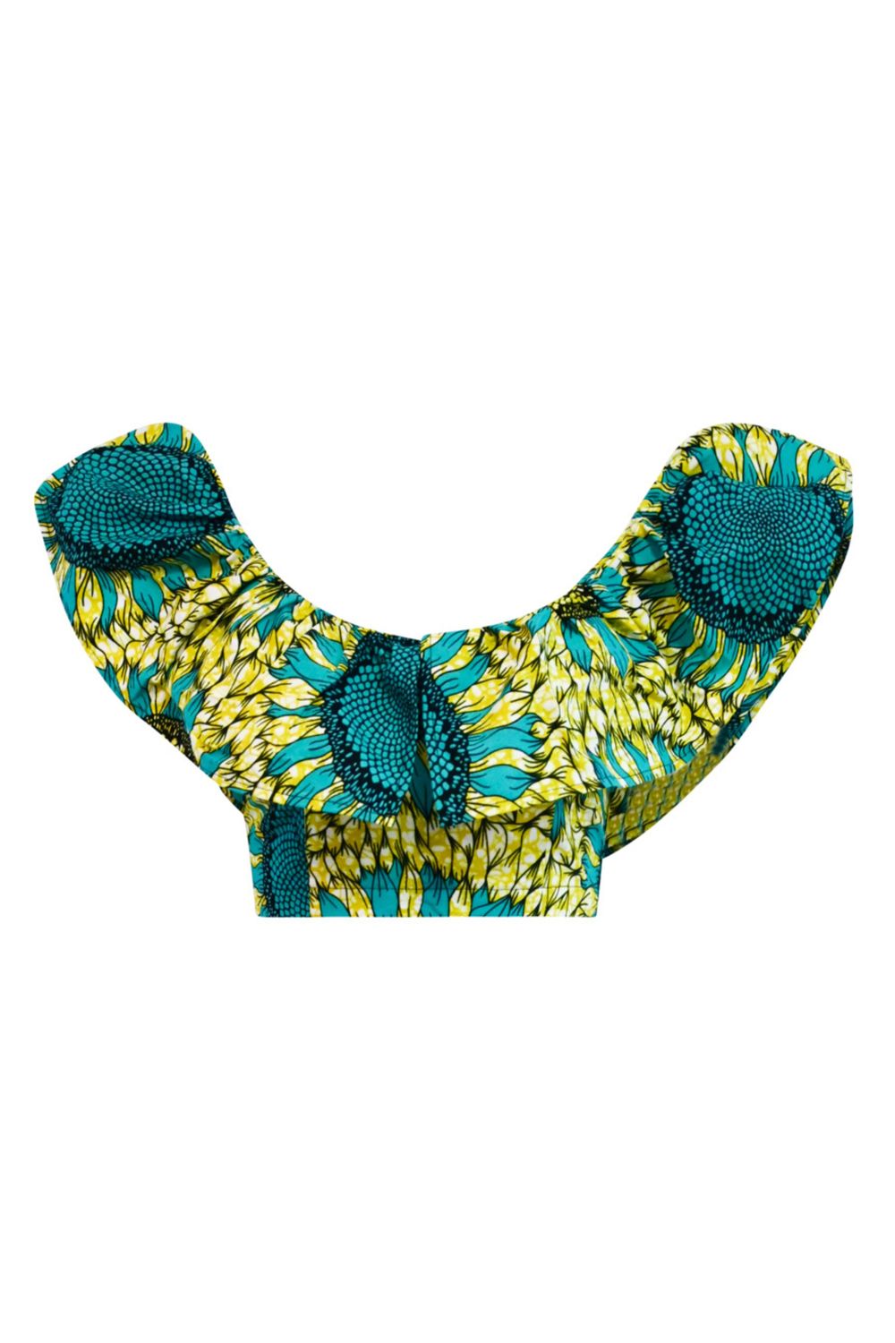 Adaora Frill Crop Top  - Yellow/Green Sunflowers |TROPICANA