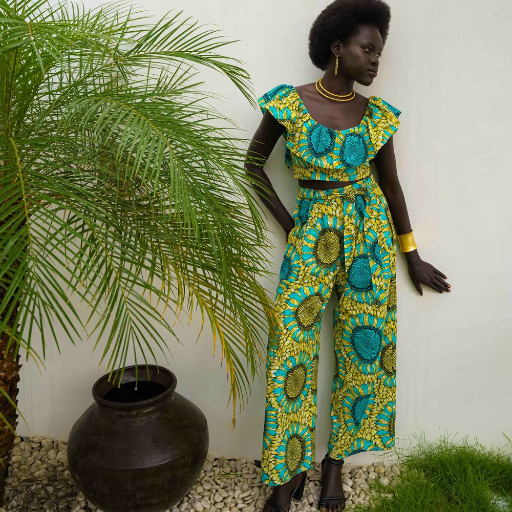 Adaora wide leg Pants  - Yellow/Green Sunflowers |TROPICANA