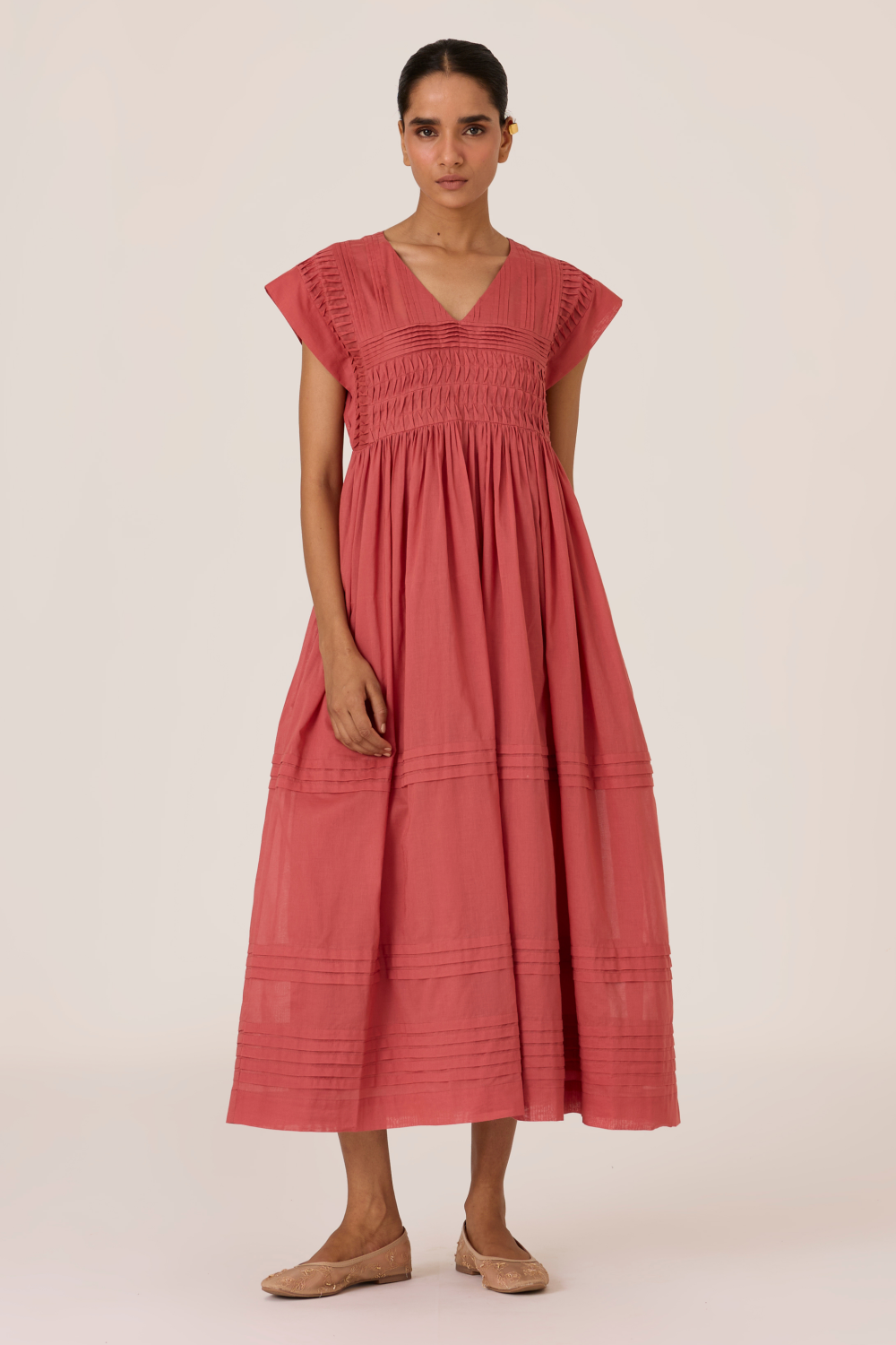 Aelia Rouge Pleated Midi Dress