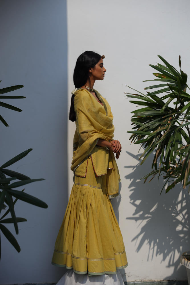 Afreen sharara set cotton Kurta/Kurta Sets by Khara Kapas in yellow for women Worldwide