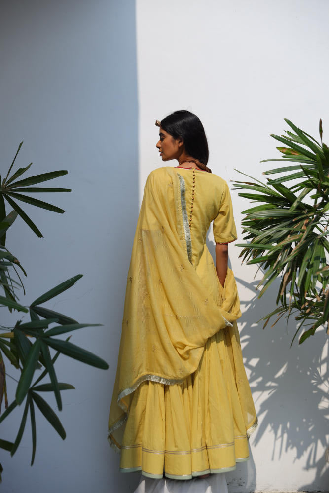 Afreen sharara set cotton Kurta/Kurta Sets by Khara Kapas in yellow for women Worldwide