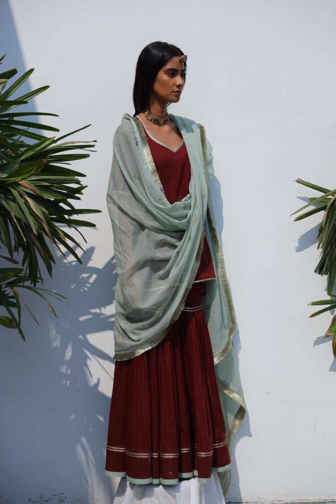 Aftaab sharara set cotton Kurta/Kurta Sets by Khara Kapas in brown for women Worldwide