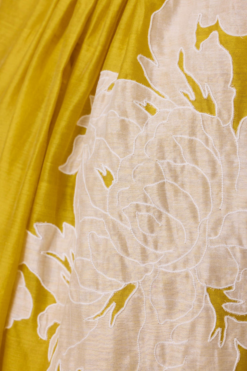 Aira Yellow Handwoven Embroidered Dress chanderi by The Summer House in yellow color for women Worldwide