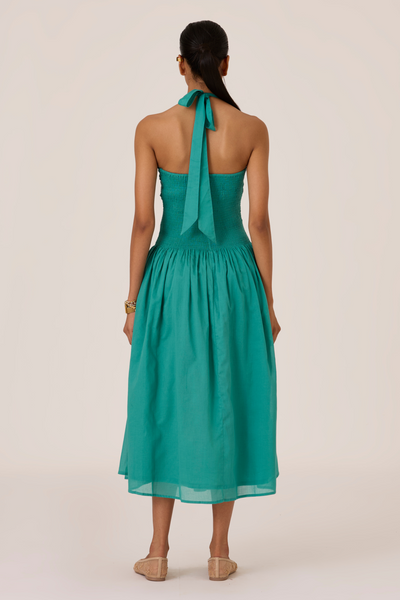 Aisha Cyan Pleated Midi Dress