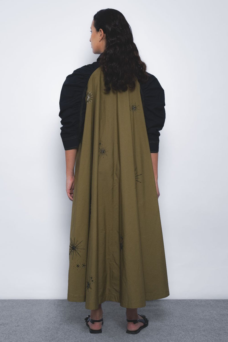 Alea Starlight Dress - Olive and Black cotton by Leh Studios in multi color for women Worldwide