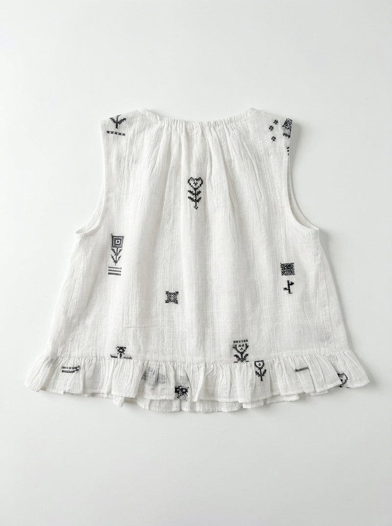 Alice Top-White Jamdani cotton jamdani top/shirt by World of Crow in white for women Worldwide