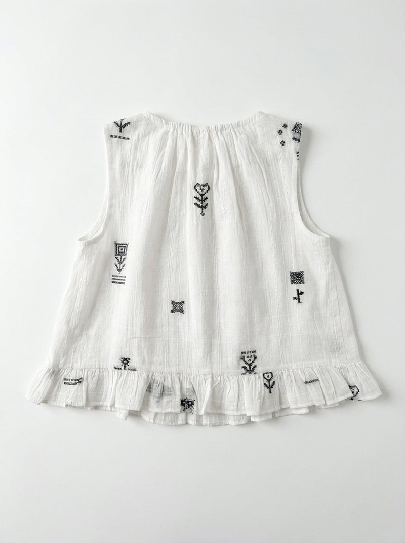 Alice Top-White Jamdani cotton jamdani top/shirt by World of Crow in white for women Worldwide