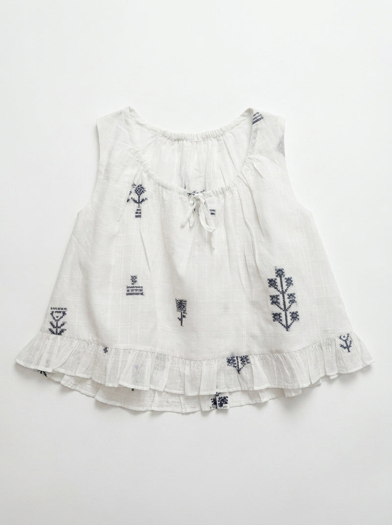 Alice Top-White Jamdani cotton jamdani top/shirt by World of Crow in white for women Worldwide