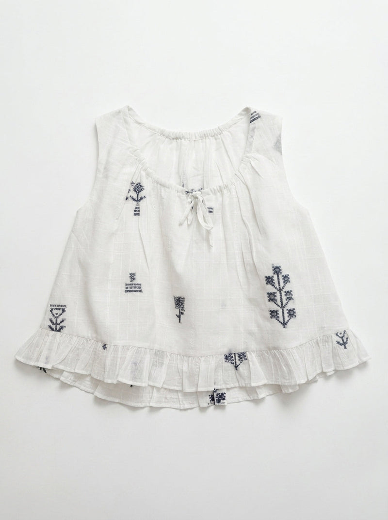 Alice Top-White Jamdani cotton jamdani top/shirt by World of Crow in white for women Worldwide