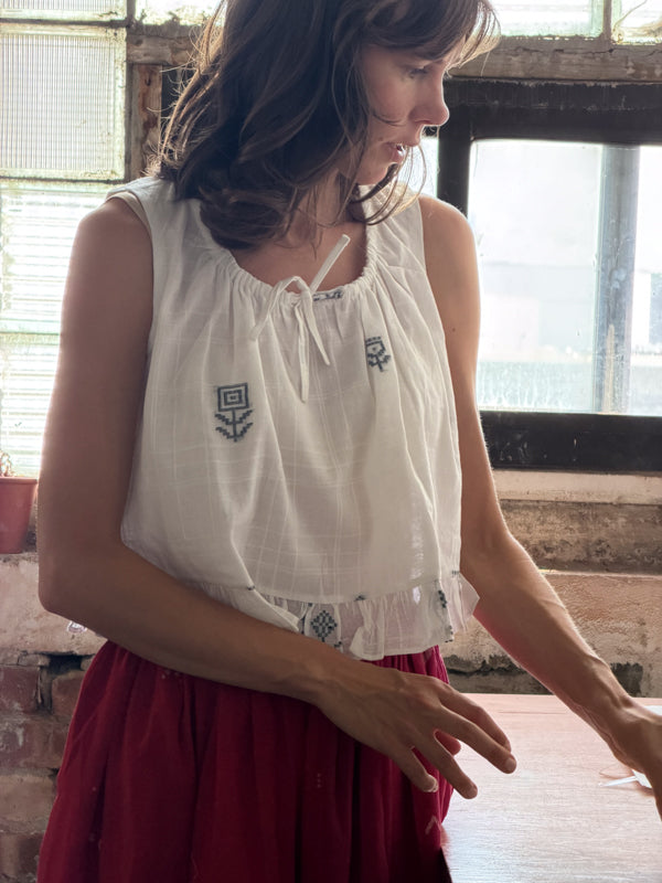 Alice Top-White Jamdani cotton jamdani top/shirt by World of Crow in white for women Worldwide