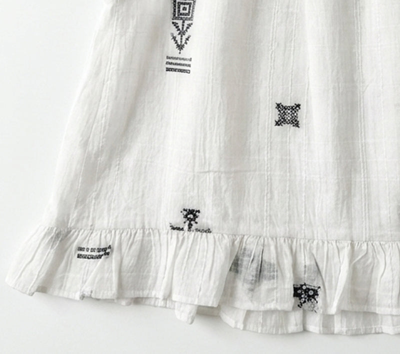 Alice Top-White Jamdani cotton jamdani top/shirt by World of Crow in white for women Worldwide