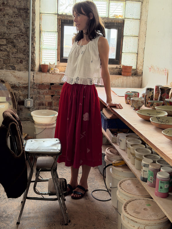 Alice Top-White Jamdani cotton jamdani top/shirt by World of Crow in white for women Worldwide