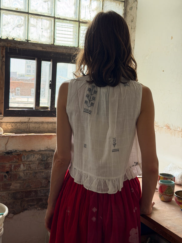 Alice Top-White Jamdani cotton jamdani top/shirt by World of Crow in white for women Worldwide