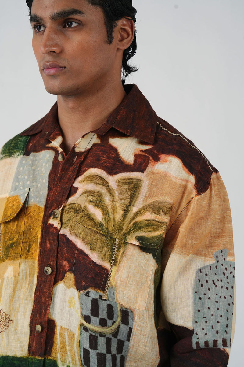 Hop Shirt -Evening Coffee linen shirt by CORD MEN in multi-color for men Worldwide