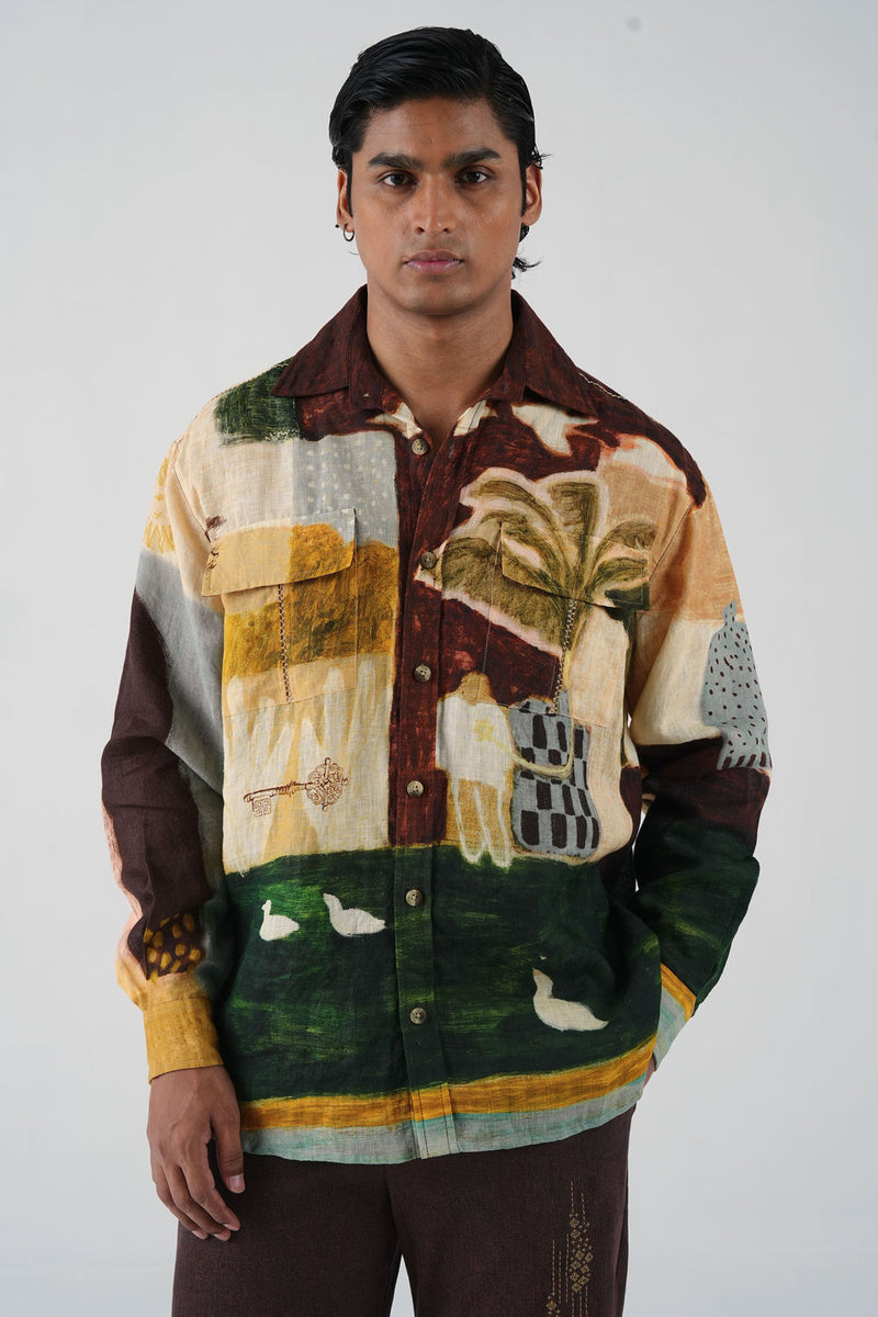 Hop Shirt -Evening Coffee linen shirt by CORD MEN in multi-color for men Worldwide
