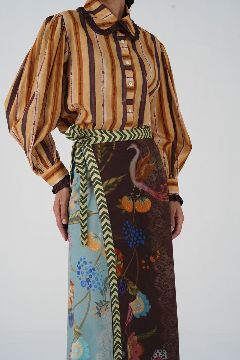 Wrap Skirt-Floret cotton satin skirt by CORD in multi-color for women Worldwide