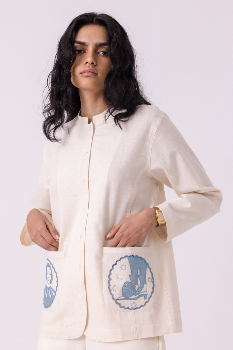 Alma Off White Handwoven Shacket cotton by The Summer House for women Worldwide