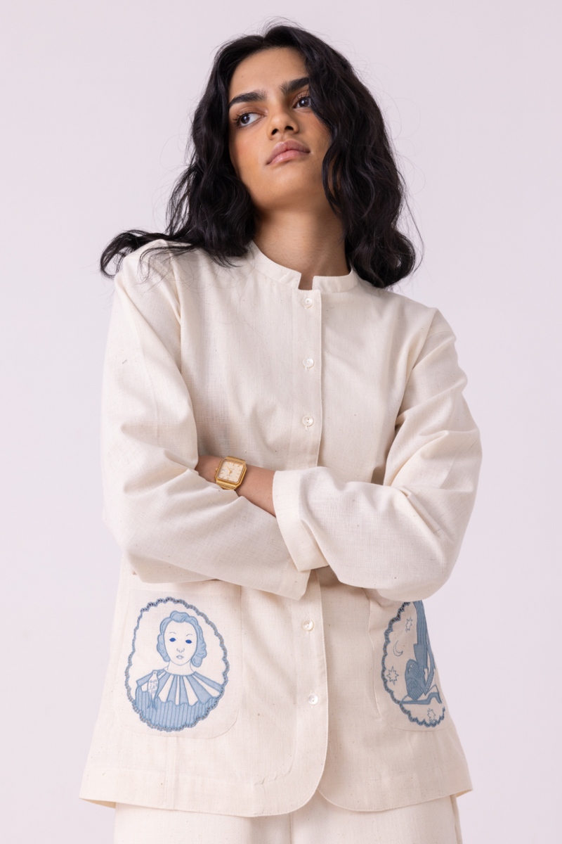 Alma Off White Handwoven Shacket cotton by The Summer House for women Worldwide