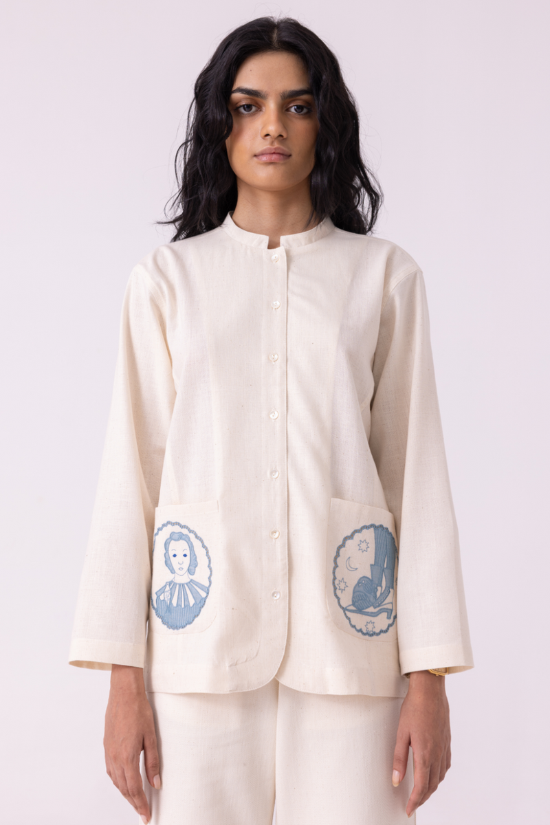 Alma Off White Handwoven Shacket cotton by The Summer House for women Worldwide