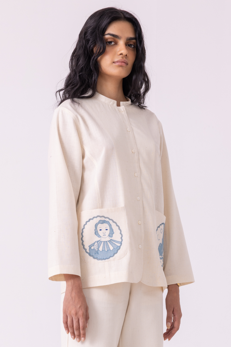 Alma Off White Handwoven Shacket cotton by The Summer House for women Worldwide