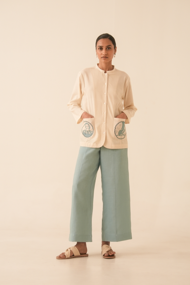 Alma Off White Handwoven Shacket cotton by The Summer House for women Worldwide