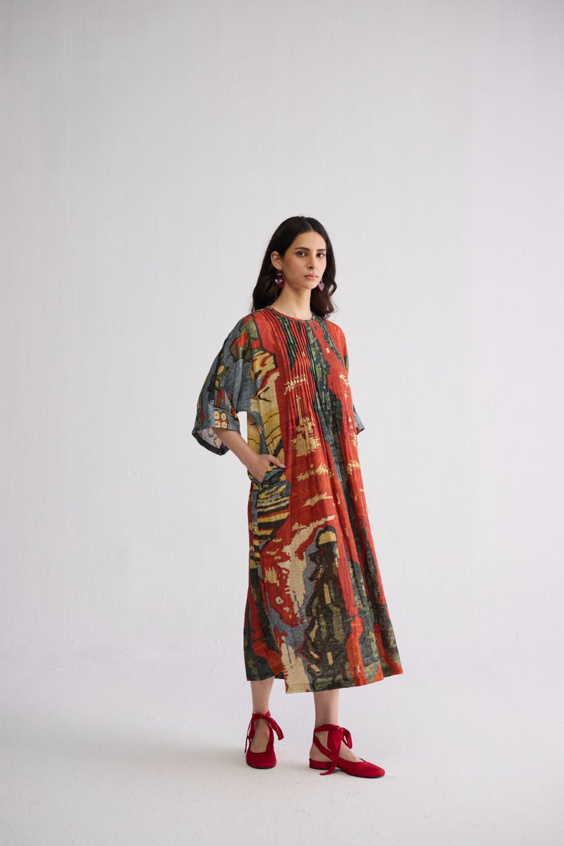 ALO LINEN PINTUCKS DRESS linen dress by YAM in multicolor for women Worldwide