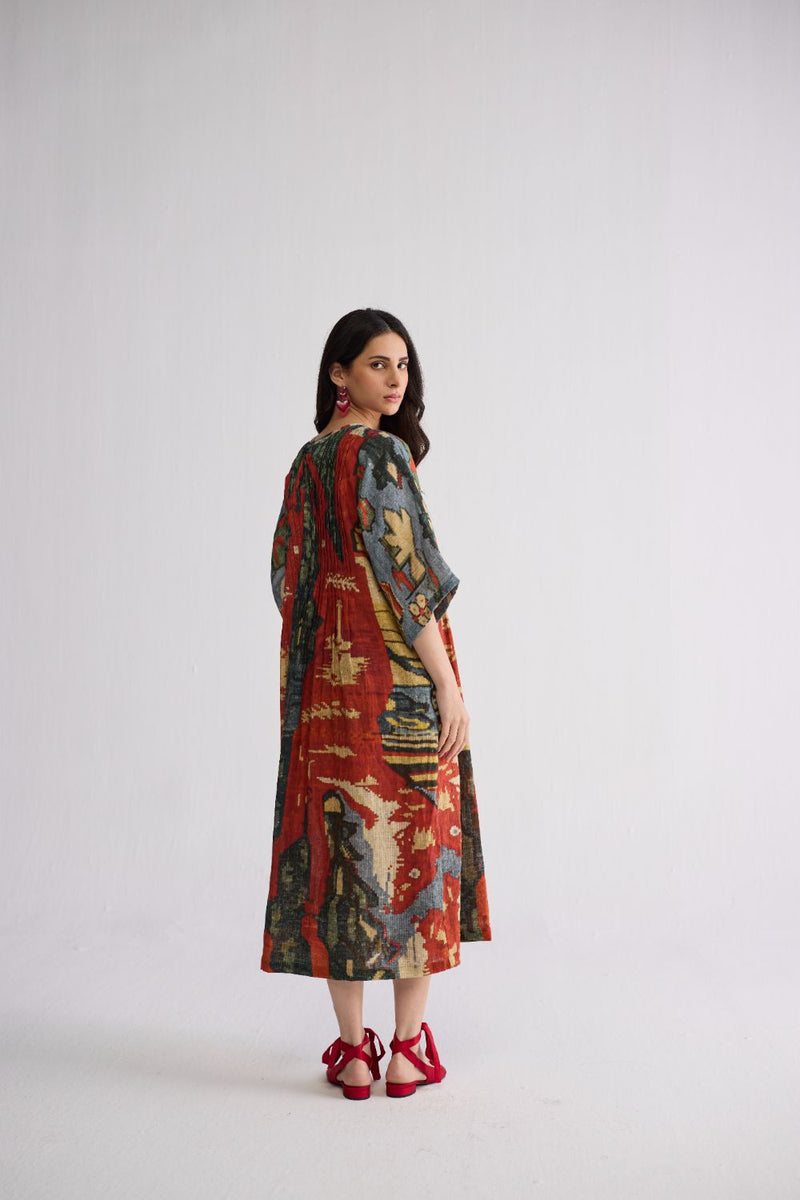 ALO LINEN PINTUCKS DRESS linen dress by YAM in multicolor for women Worldwide