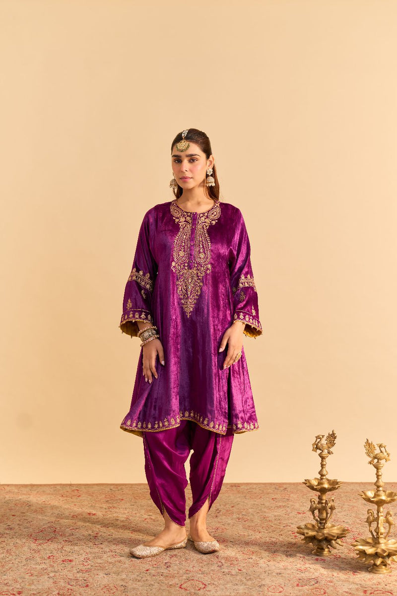 Amal - Deep Purple A-line Kurta with Dhoti with Dupatta by SHEETAL BATRA for women Worldwide