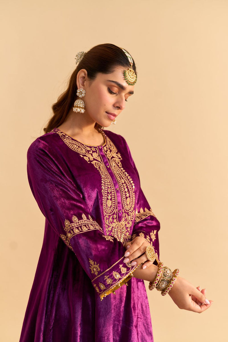Amal - Deep Purple A-line Kurta with Dhoti with Dupatta by SHEETAL BATRA for women Worldwide