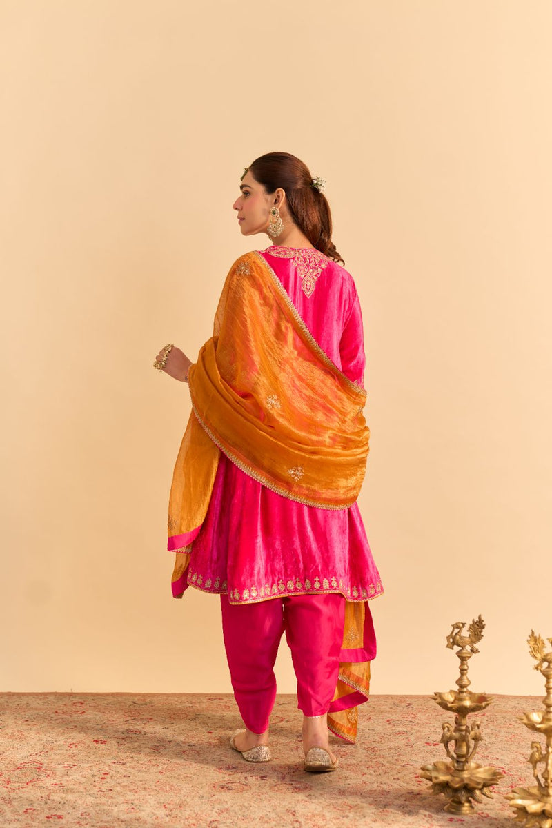 Amal - Hotpink A-line Kurta with Dhoti with Dupatta by SHEETAL BATRA for women Worldwide
