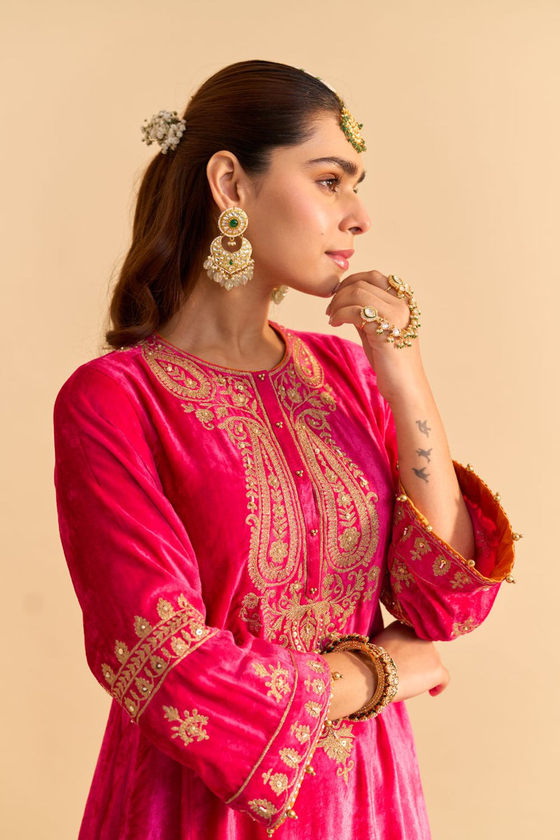 Amal - Hotpink A-line Kurta with Dhoti with Dupatta by SHEETAL BATRA for women Worldwide