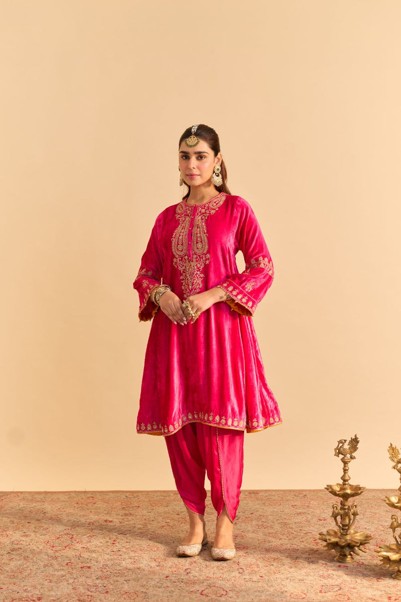 Amal - Hotpink A-line Kurta with Dhoti with Dupatta by SHEETAL BATRA for women Worldwide