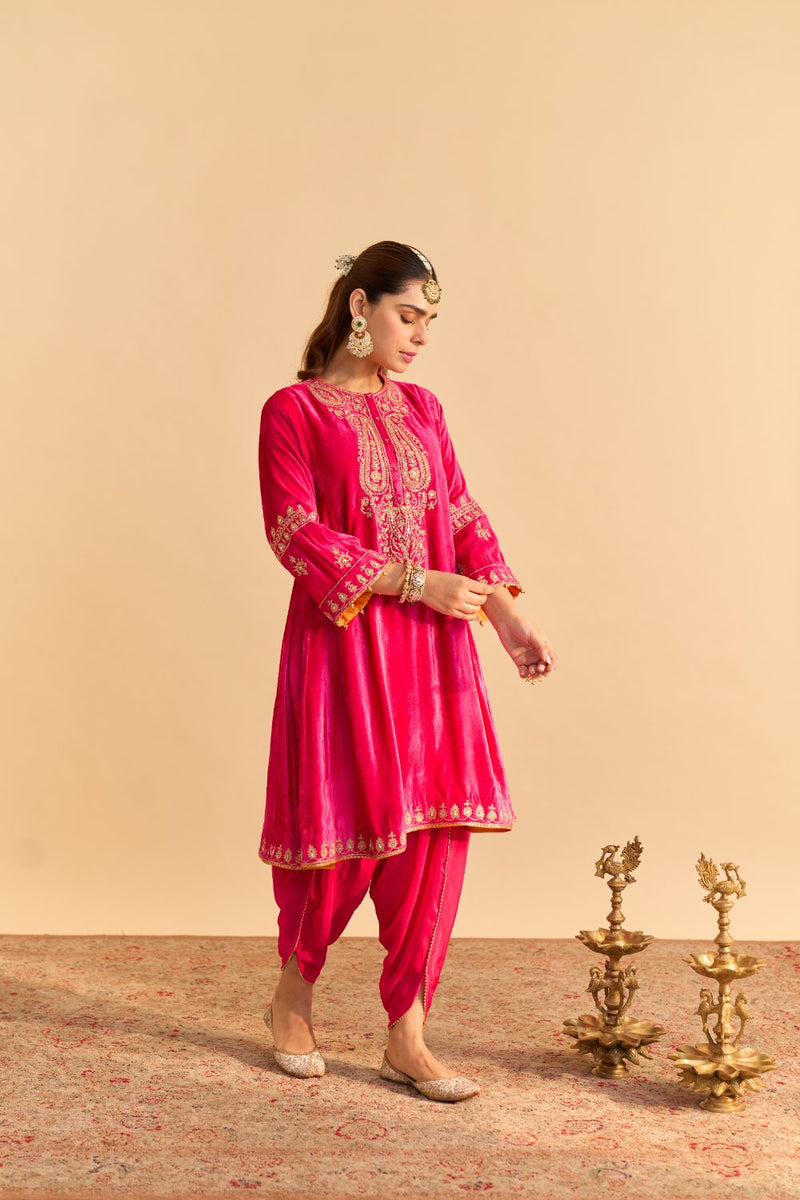 Amal - Hotpink A-line Kurta with Dhoti with Dupatta by SHEETAL BATRA for women Worldwide