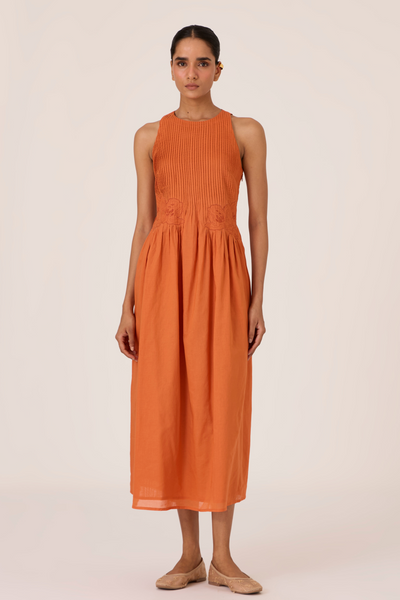 Amani Apricot Embroidered Dress