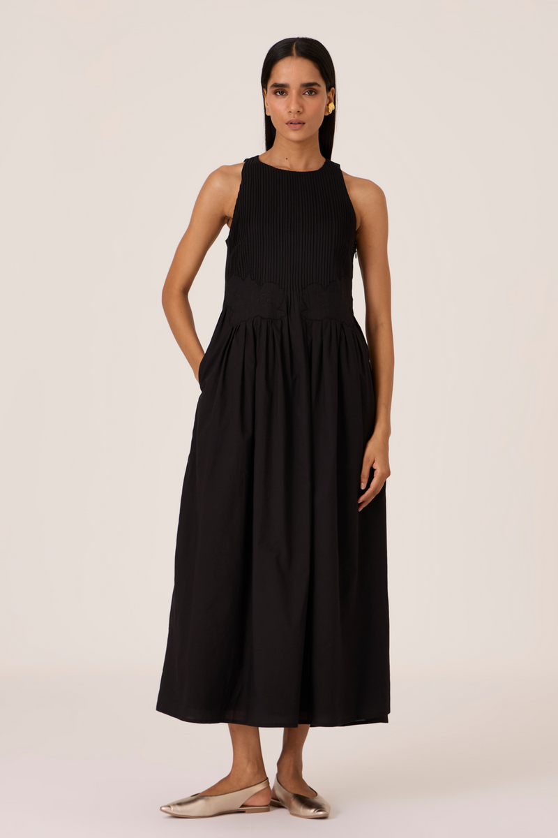 Amani Black Embroidered Dress cotton by The Summer House in black color for women Worldwide