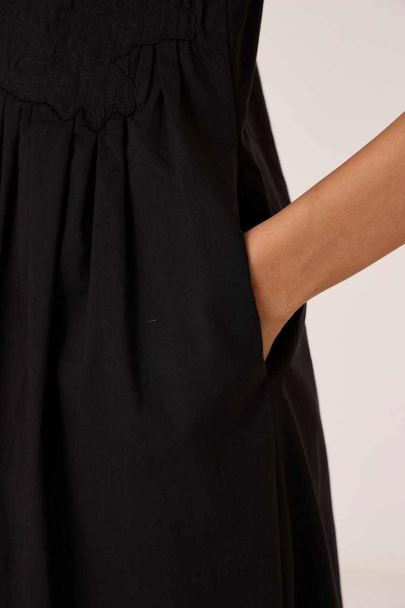 Amani Black Embroidered Dress cotton by The Summer House in black color for women Worldwide