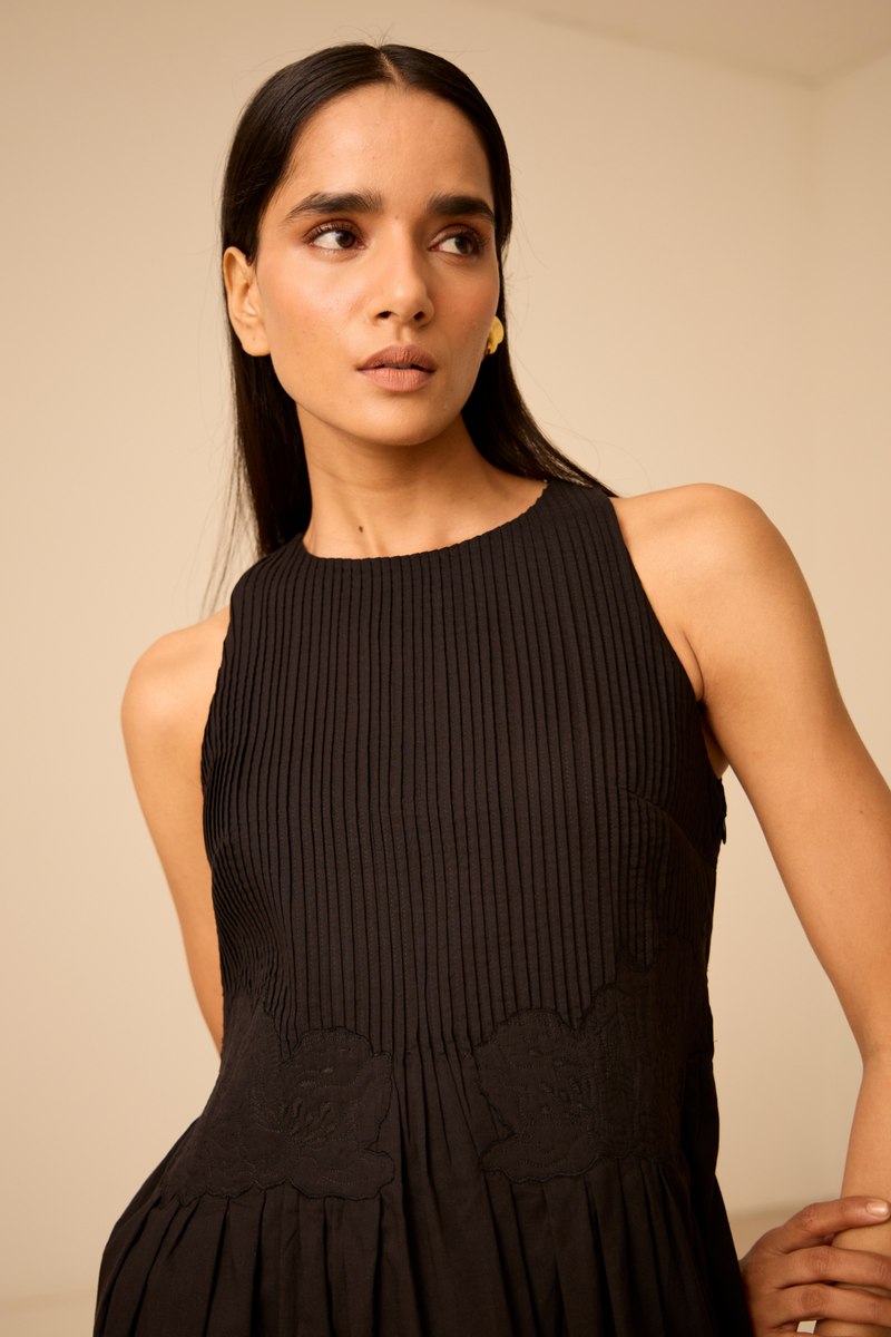 Amani Black Embroidered Dress cotton by The Summer House in black color for women Worldwide