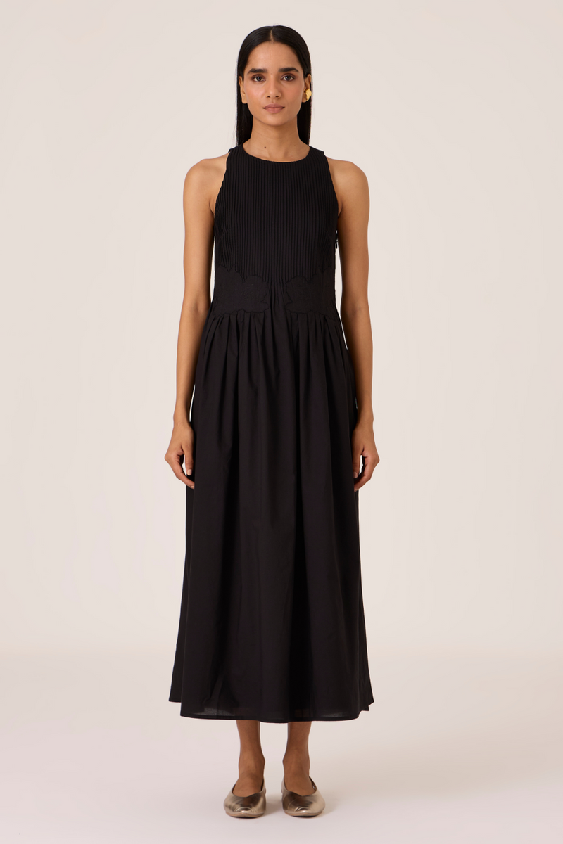 Amani Black Embroidered Dress cotton by The Summer House in black color for women Worldwide