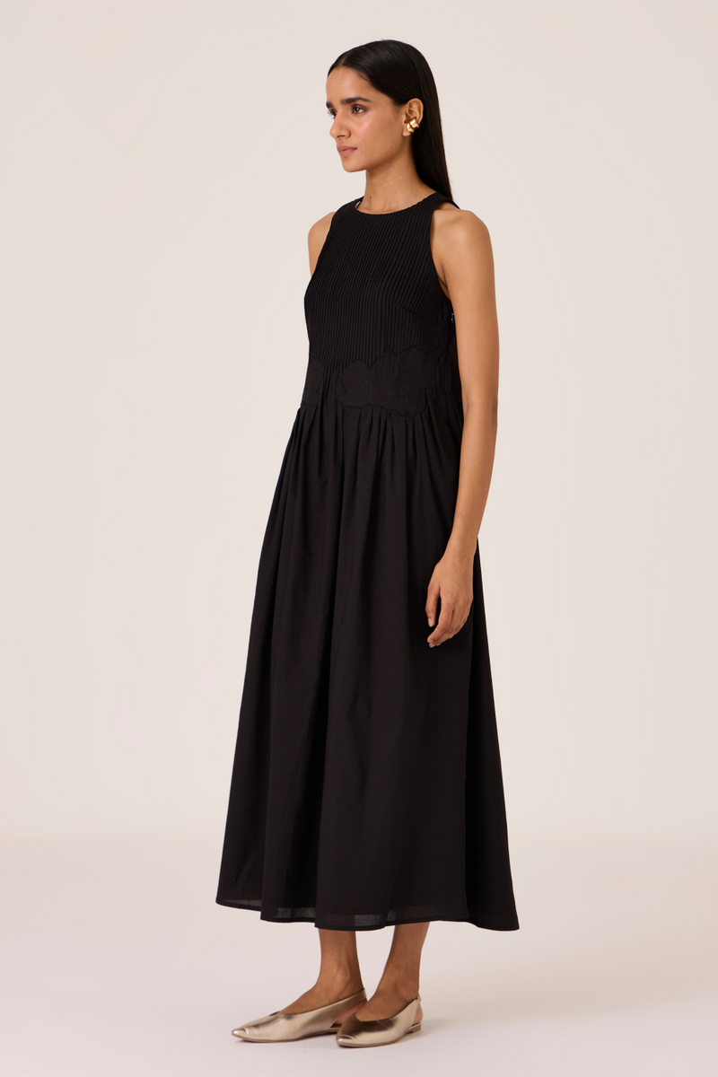 Amani Black Embroidered Dress cotton by The Summer House in black color for women Worldwide