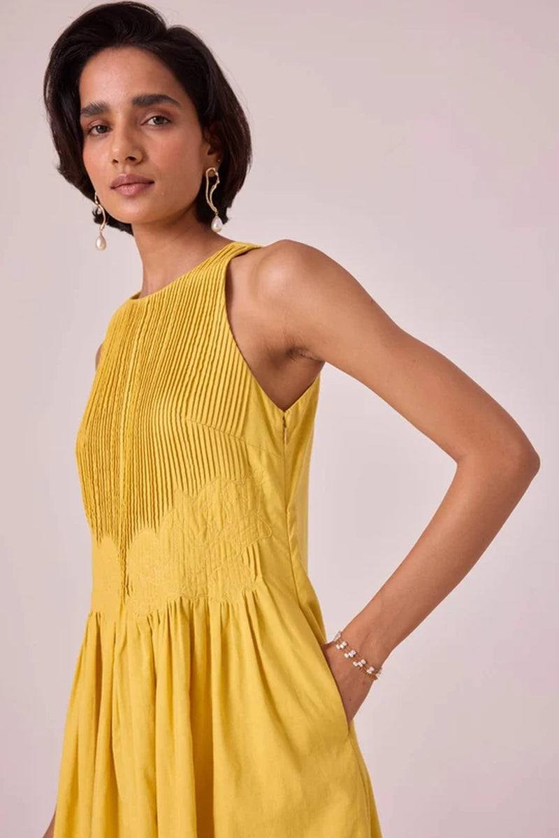 Amani Yellow Embroidered Dress organic cotton cambric dress by The Summer House in yellow for women Worldwide