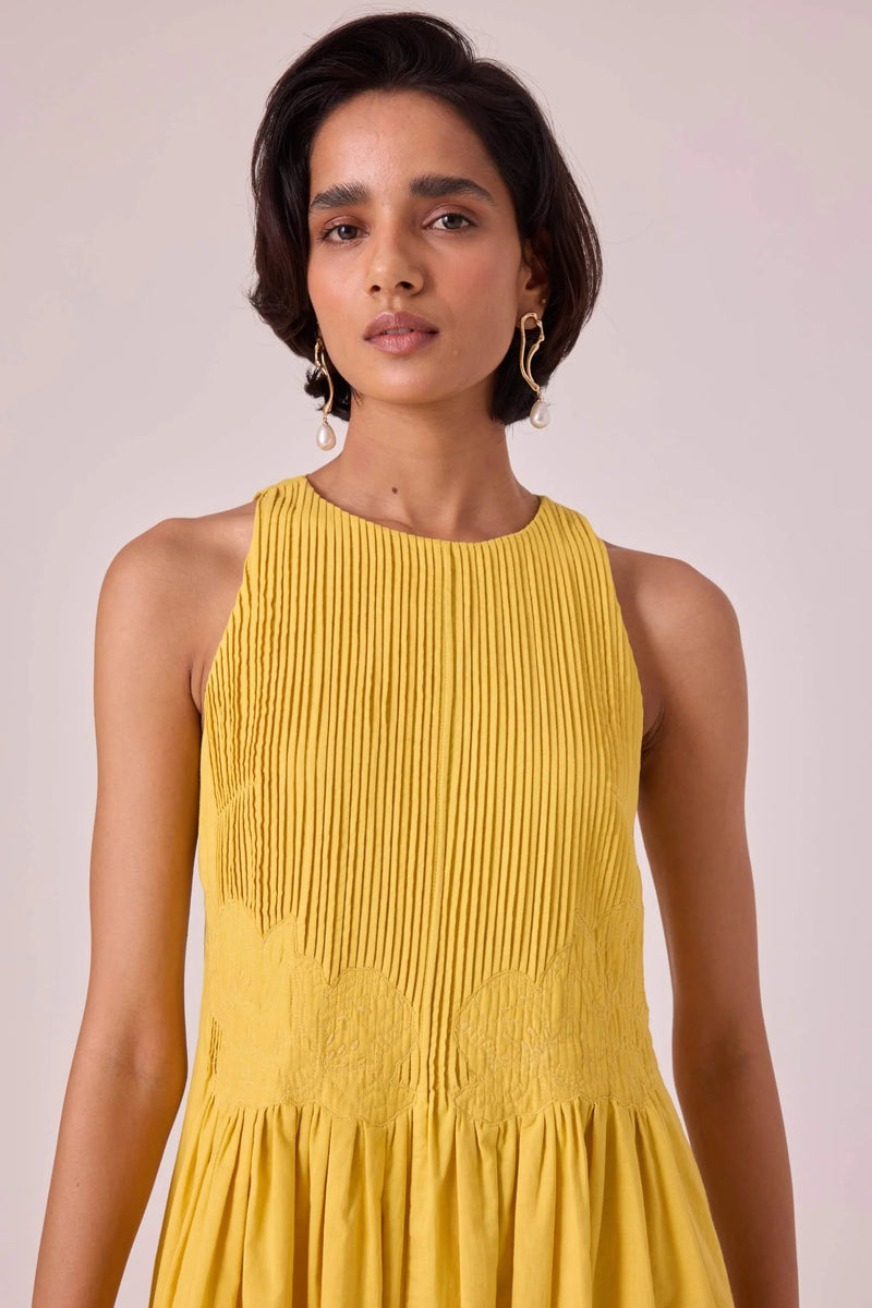 Amani Yellow Embroidered Dress organic cotton cambric dress by The Summer House in yellow for women Worldwide