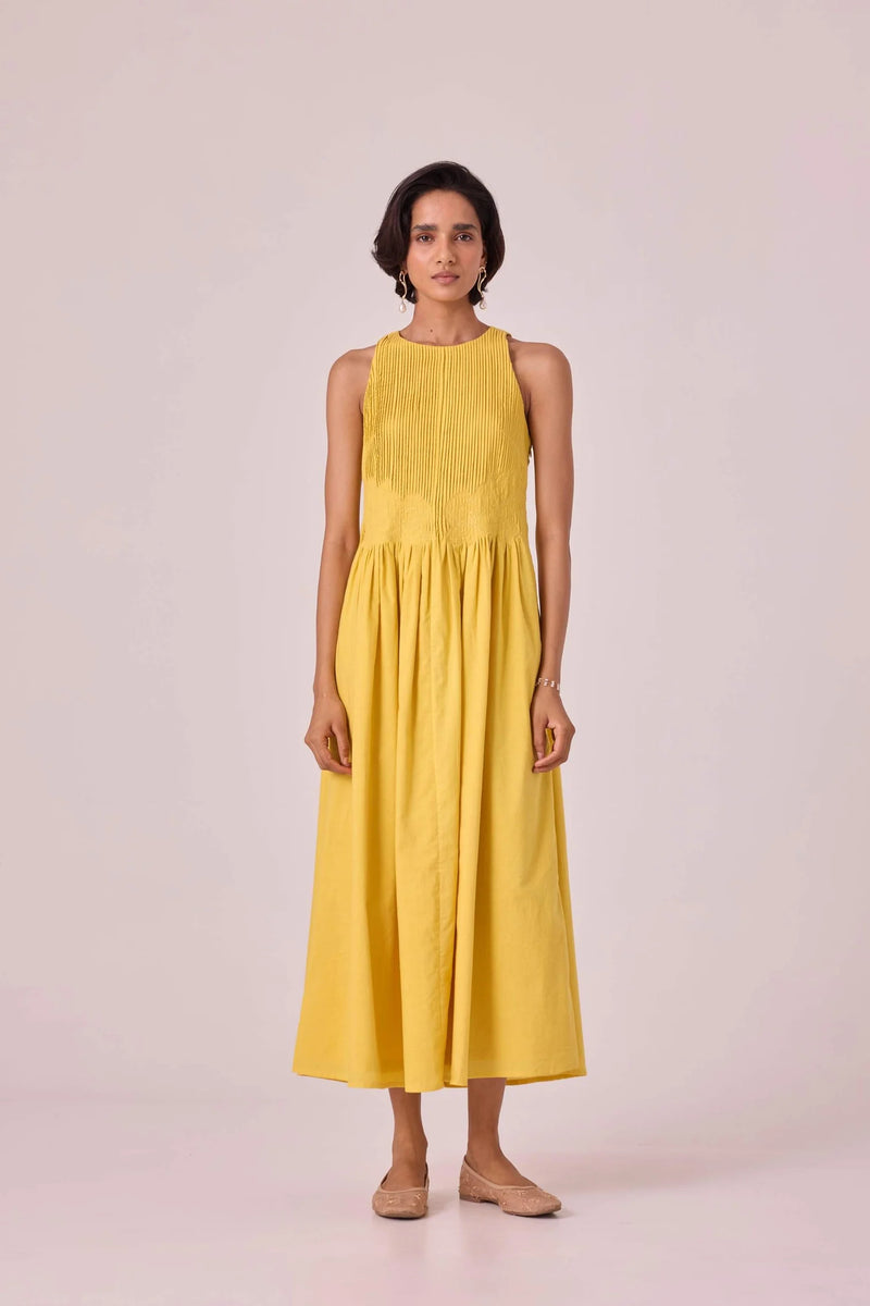 Amani Yellow Embroidered Dress organic cotton cambric dress by The Summer House in yellow for women Worldwide