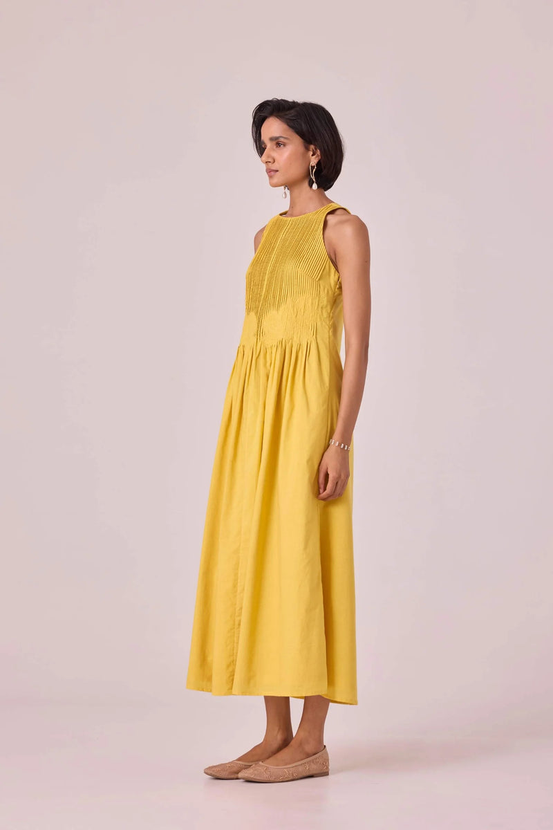 Amani Yellow Embroidered Dress organic cotton cambric dress by The Summer House in yellow for women Worldwide