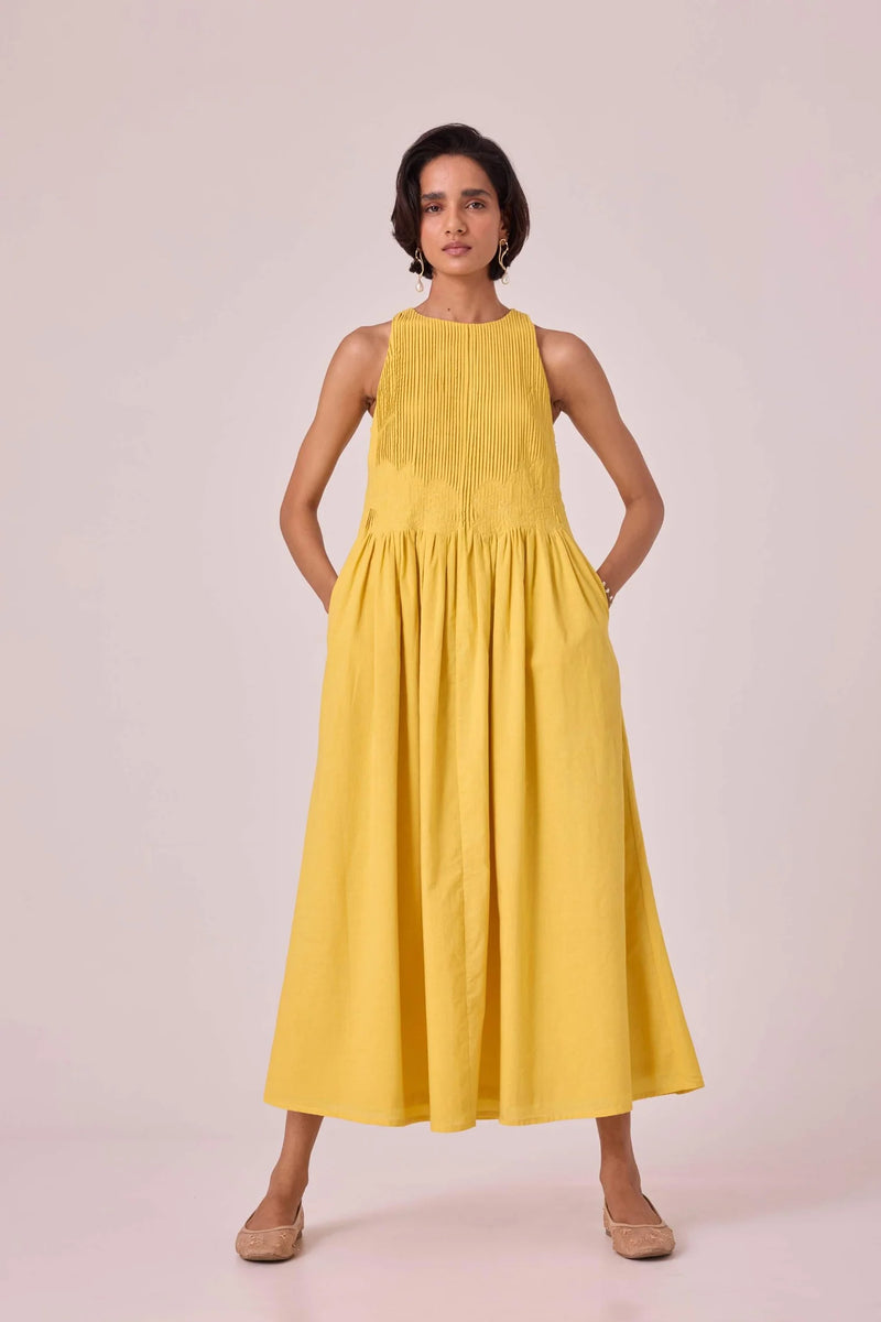 Amani Yellow Embroidered Dress organic cotton cambric dress by The Summer House in yellow for women Worldwide