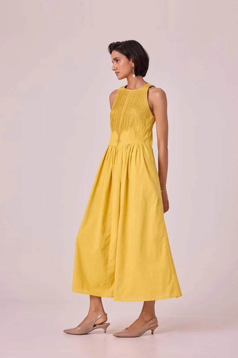 Amani Yellow Embroidered Dress organic cotton cambric dress by The Summer House in yellow for women Worldwide