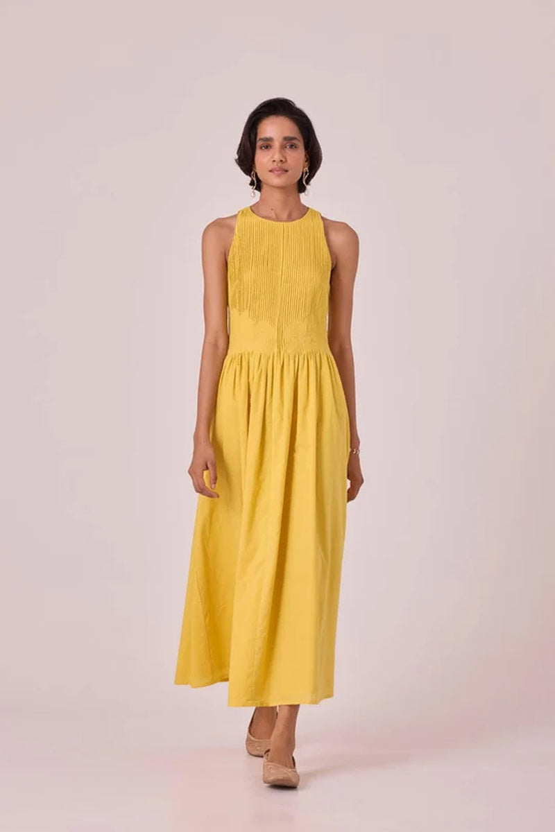 Amani Yellow Embroidered Dress organic cotton cambric dress by The Summer House in yellow for women Worldwide