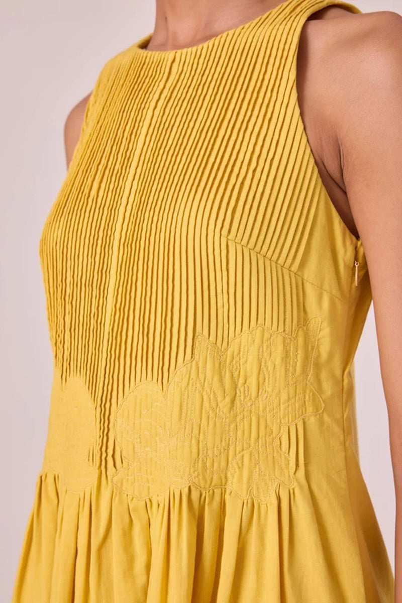 Amani Yellow Embroidered Dress organic cotton cambric dress by The Summer House in yellow for women Worldwide