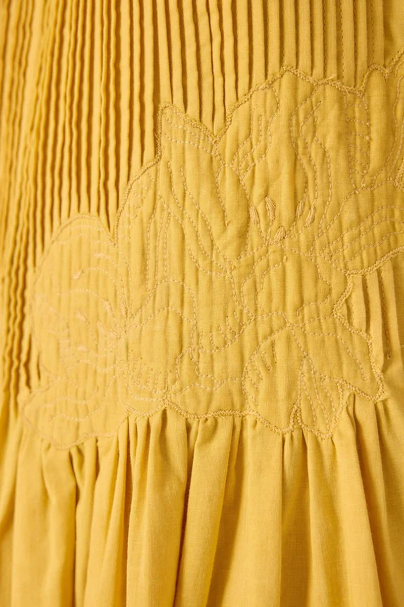Amani Yellow Embroidered Dress organic cotton cambric dress by The Summer House in yellow for women Worldwide