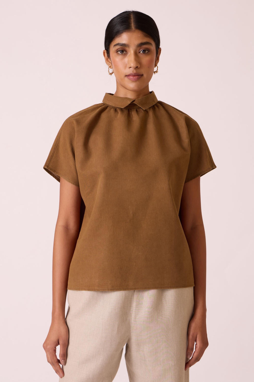 Amara Brown Linen Cotton Top