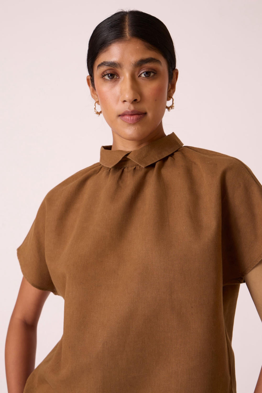 Amara Brown Linen Cotton Top